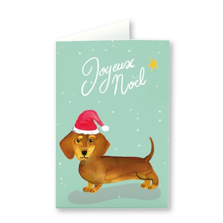 Carte de Voeux Teckel Père Noël Quartier Libre