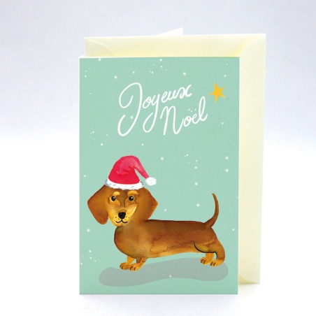 Carte de Voeux Teckel Père Noël Quartier Libre