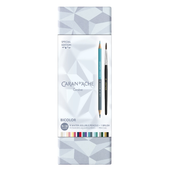 Boîte de 9 crayons bicolores aquarellables Alpine Frost Caran d'Ache