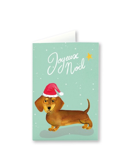 Carte de Voeux Teckel Père Noël Quartier Libre