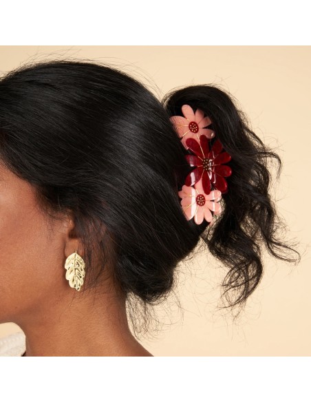 Grande pince à cheveux Trio de Fleurs roses Coucou Suzette
