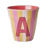 Gobelet Alphabet rayé rose-rouge Rice